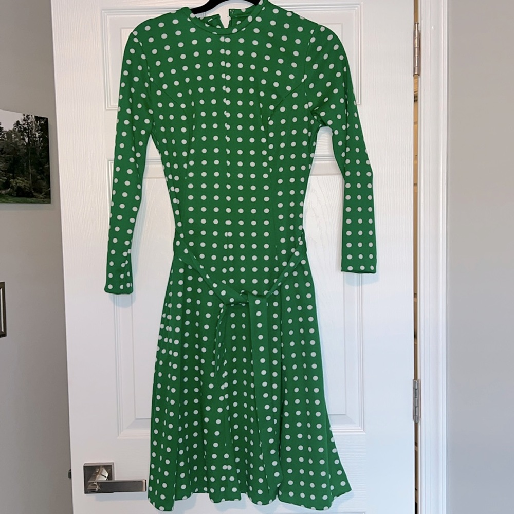 Vintage green & white polka dot dress 1974-1983 size 10